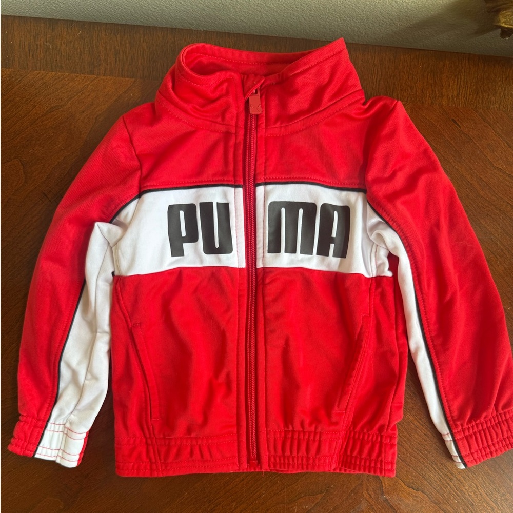 Puma with white Red and Black Puma logo and White Zip-Up Jacket